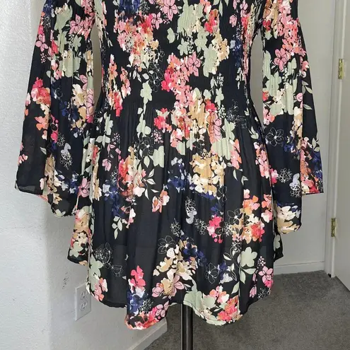 SPENSE Women's Y2K Fairy Flared Sleeve Babydoll Top Size S Black Floral S Size L