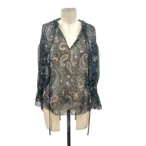 Zadig & Voltaire Top Talisa Print Blouse In Noir Sheer Paisley Black Size Small