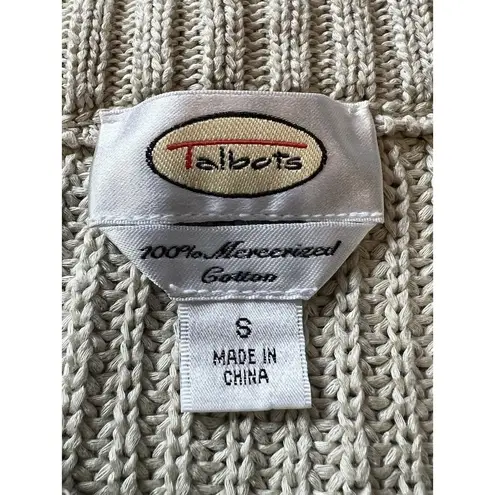 Talbots  Cardigan Sweater Women's Small Cream Chunky Cable Knit‎ Button Up Cotton