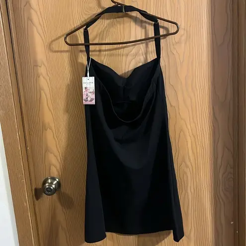 Halara Softlyzero Plush Halter Ruched Backless Split Hem Mini Active Dress NWT