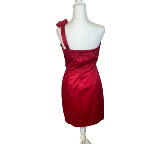 Bisou Bisou Red Satin One Shoulder Rosette Jewel Cocktail Dress Size 8 Dance EUC