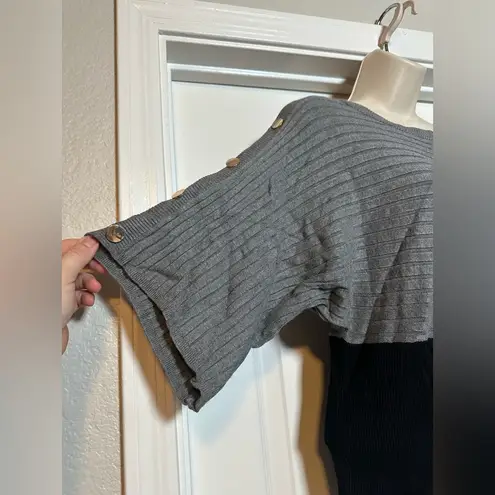 Joseph A NWT Fit & Flare Sleeve Ribbed Gray & Black Embellished Classic Sweater