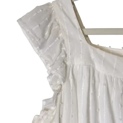 Emerson Fry India Collection White Laurent Flutter Sleeve Top Large Lined Button Tan