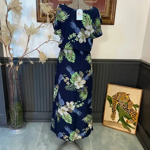 NWT Hawaii Hangover Molokini Pineapple Garden Navy Floral Maxi Dress Size M💚🎀 Blue Size M