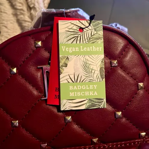 Badgley Mischka Mini Backpack Burgundy Studded Quilted New With Tags