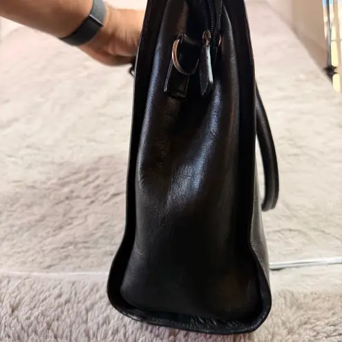 wilson's leather Vtg Wilsons Black Leather Tote Bag Work Travel Satchel Top Handle Shoulder Bag