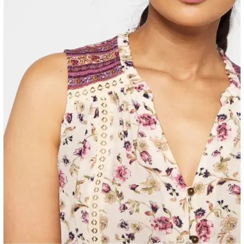 Mason & Belle Womens Floral Sleeveless Button Down Corean Blouse Multi Medium