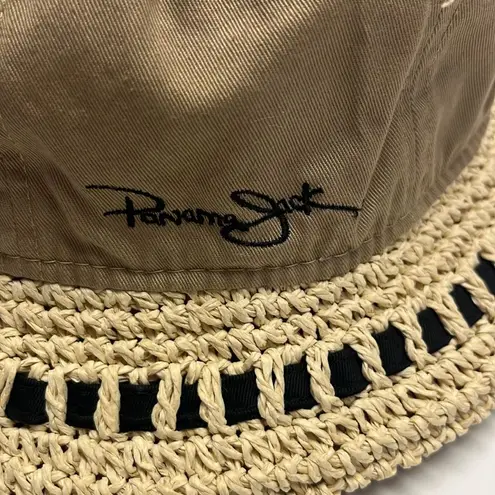 Panama Jack  Tan and Cream Protective Bucket Hat with Raffia Ribbon Rim OSFM