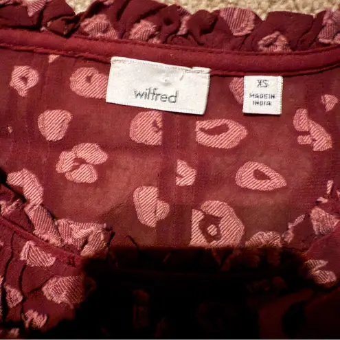 Wilfred Aritzia Lourdes Burgundy Dot Print Tie Long Sleeve Top Sz XS
