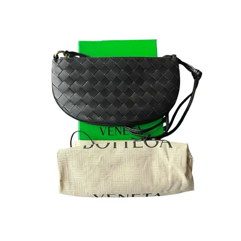 Bottega Veneta New Black Leather Gemellini Intrecciato Double Pouch Shoulder Bag