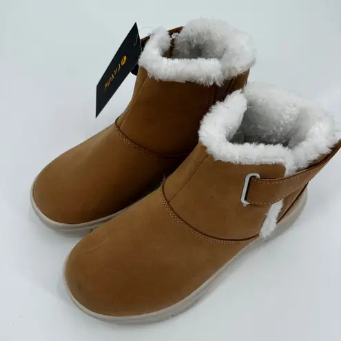 FitVille Women's Tan Suede Faux Fur Lined Ankle Boots Bootie Comfort Hook Loop 7 Brown