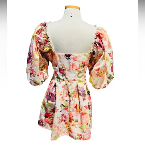 ASOS LUXE printed twisted front puff sleeve skater L dress in floral Size 12 NWT Pink