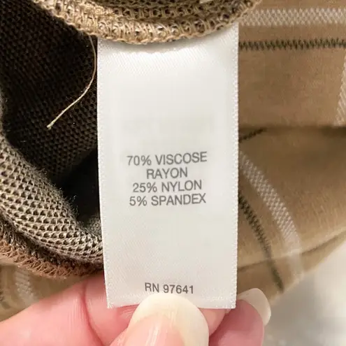 J Jill Camel Ivory Black Plaid Knit Full Leg Cropped Pants Medium Ponte Pull On Tan