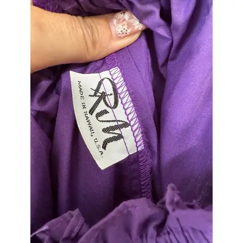 RM Hawaiian Quilt Applique On Off Shoulder Ruffles Muu Muu Midi Dress M Purple Size M