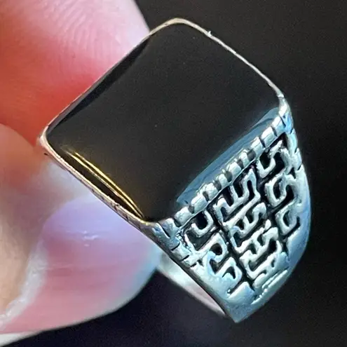 Natural black obsidian S925 silver ring size 8.5