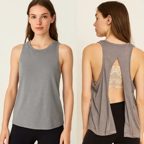 Victoria Sport Gray Open Cross Back Muscle Tank Top Size M Soft Lightweight Gym