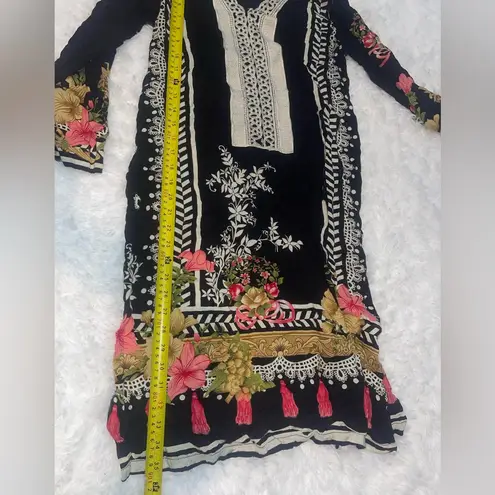 Rang Mahal black floral Pakistani lawn cotton floral embroidered top shirt M Size M