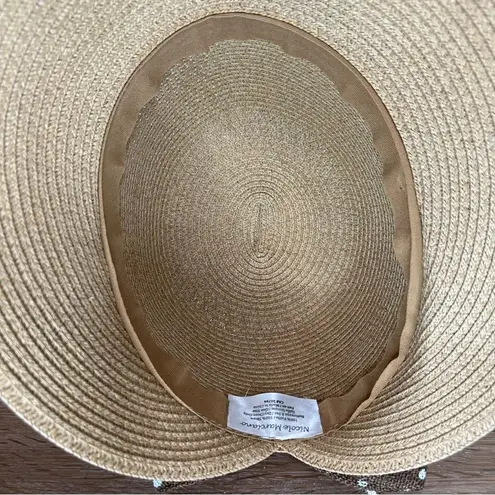 Nicole Marciano 100% Straw Split Brim Bow Polka Dot Summer Hat Tan