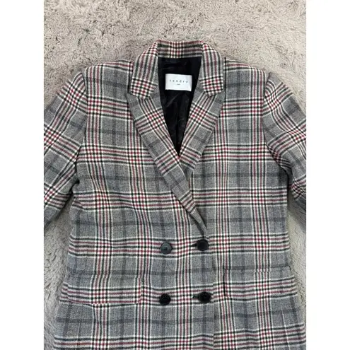 Sandro Paris Lauryn Plaid Wool Blazer Women Size 36 Double Breasted Designer Lux