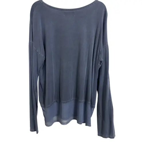 Speedway Blue Long Sleeve Sheer Layered Top Size Large Lagenlook Drop Sleeve