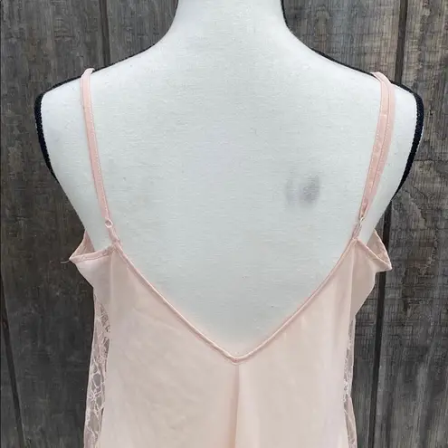 Vintage Chic Pink Chemise with Delicate Cross Over Lace Accents Sheer V Back Size 1X