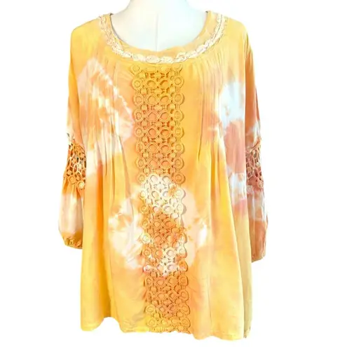 Solitaire Peasant Top Anthropologie Crochet Tie Dye Lace Boho Prairie SZ 2X