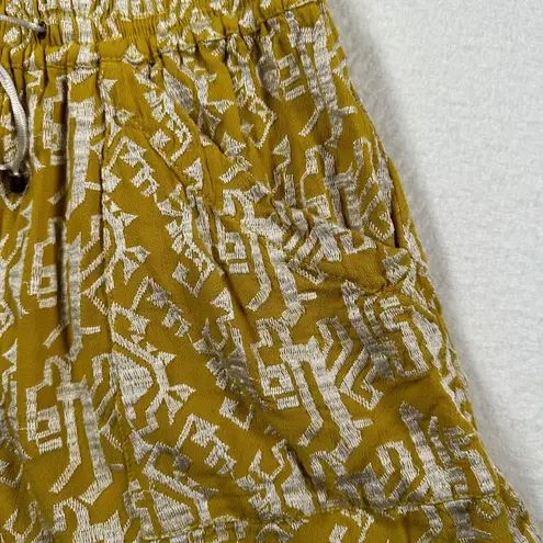 Elevenses Pull On Drawstring Waist Boho Shorts Womens XSmall Mustard Embroidered