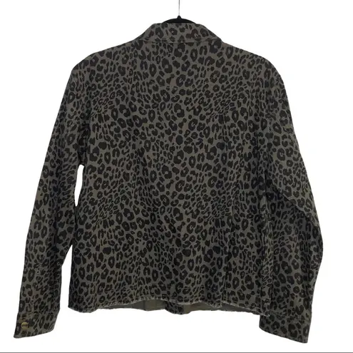 Sanctuary  Brown Black Leopard Animal Print Snap Front Jacket W/Pockets S…