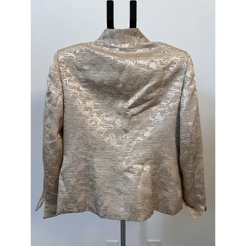 Le Suit Women’s Blazer Suit Jacket Gold Champagne Brocade Floral Size 10 EUC