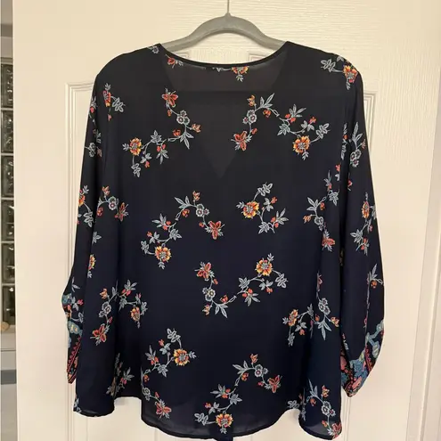 West Kei Floral Navy Blouse with Tie Front