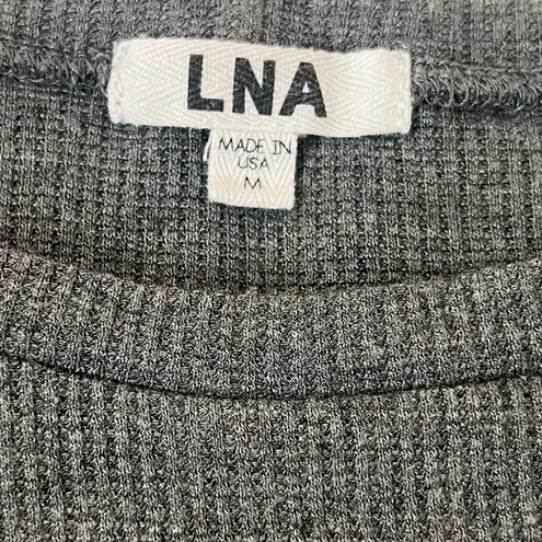 LNA Cold Shoulder Waffle Knit Long Sleeve Crew Neck Pullover Top Solid Gray M