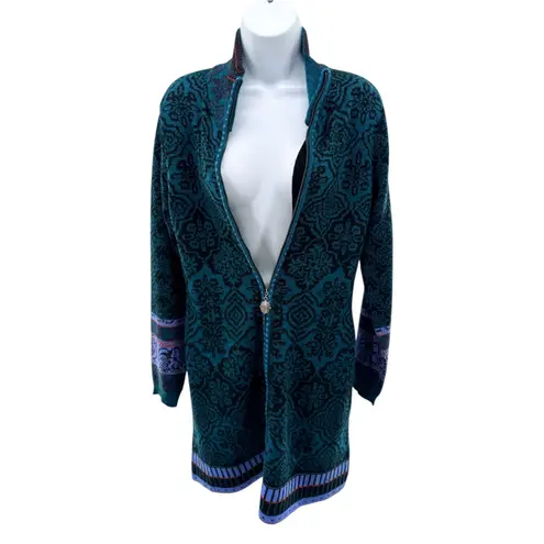Icelandic Design Zip Sweater Coat Nordic Fair Isle Boho Tribal Wool Blend M Green Size M