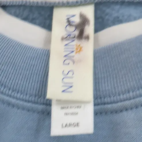 Vtg Morning Sun Blue Owl Tree Embroidered Sweatshirt Holiday Winter Cabin Size L Size L