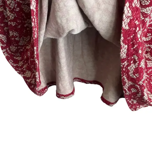 J Jill Top Women XS Rust Tan Crew Neck Long Line Tunic Lace Print Rayon Stretch Red