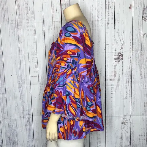 Terra & Sky NWT 4X (28W-30W) Purple Abstract Print Smock Elastic Peasant Shirt