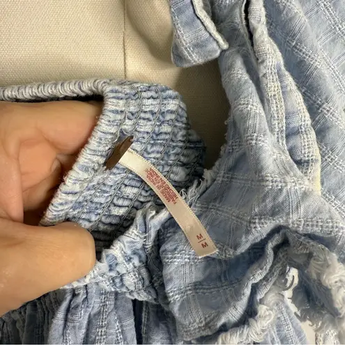 Free People  Adella Light Blue Cotton Tiered Mini Dress Size Medium