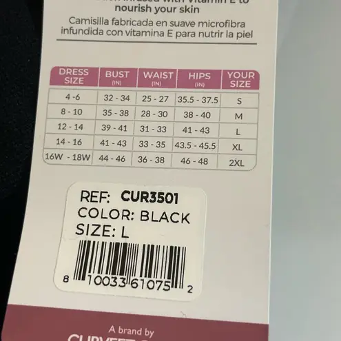 Curveez Incredibly Seamless Shaping Black Cami Tank Shapewear L Large New