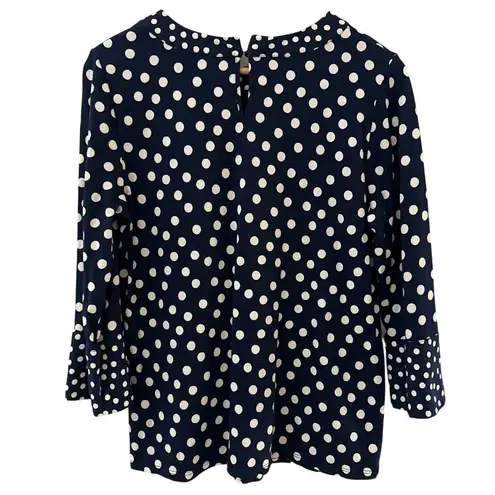 Boden Polka Dot 3/4 Bell Sleeve Top Navy White Polka Dots Size 10 Blue