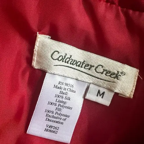 Coldwater Creek Red Silk Puffer Vest Full Zip Embroidered Winter Sporty Preppy