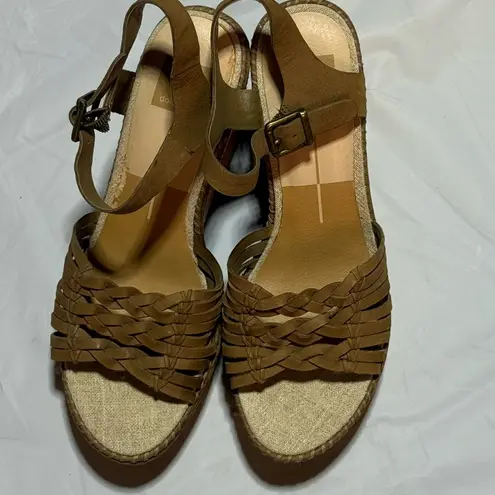 Dolce Vita Women's Ria Taupe Nubuck D'Orsay Wedge Sandals size 9.5 tan