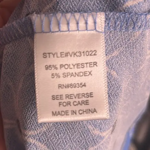 Adrienne Vittadini Blouse XL with Cat Bow Detail Blueand White Sleeveless Top