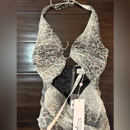 Oh Polly  Halterneck Cut Out Maxi Dress in leopard sheer Print Size 2 US NWT thumbnail 4