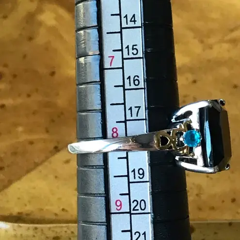 Natural Black Jade Blue Apatite Sterling Silver Ring Size 8