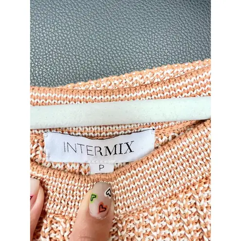 Intermix Megan Two-Tone Cotton Asymmetric Neck Open Knit Sweater Orange Beige P