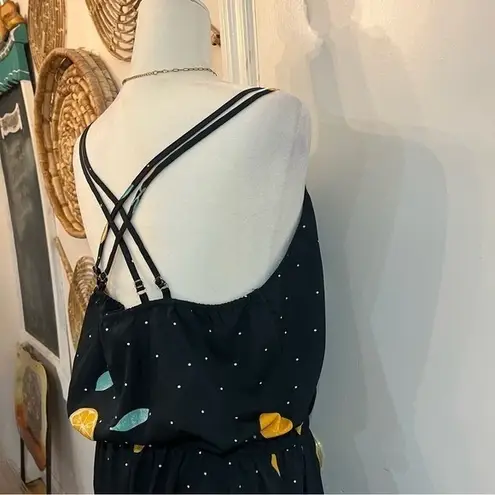 Vintage Arizona Jean Co Lemon Print Black Sleeveless V