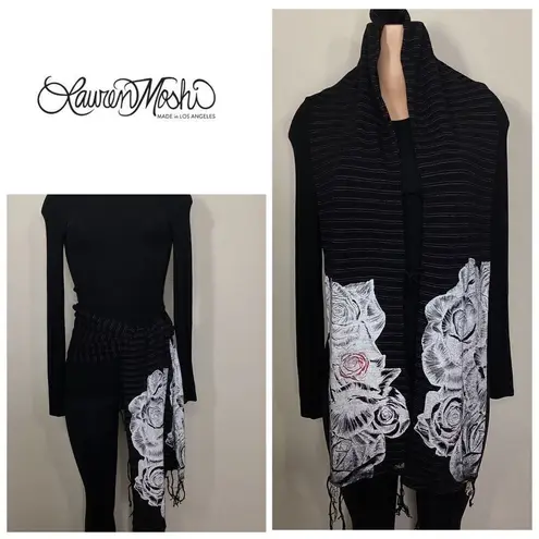 Lauren Moshi New. black floral stripe scarf. Retails $169