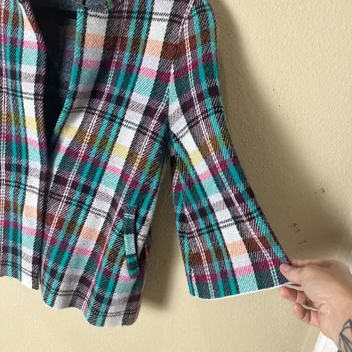 Anthropologie Plaid Knit Cropped Blazer Size XS