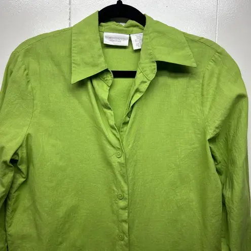 Worthington  Vintage Line Cotton Lime Green Button Front Womens Shirt Size Small