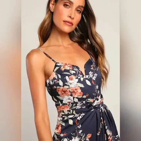 Lulus My Favorite Day Navy Blue Floral Print Tulip Skirt Midi Dress Size M Size M