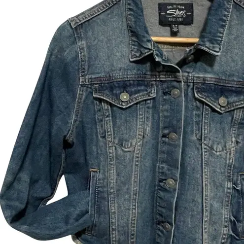 Silver Jeans Silver Jean Company Women’s Shelby Cropped Denim Distressed Frayed Jacket S